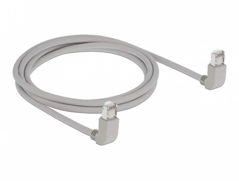 Imagine Cablu de retea RJ45 cat 6A S/FTP unghi sus 2m Gri, Delock 83523